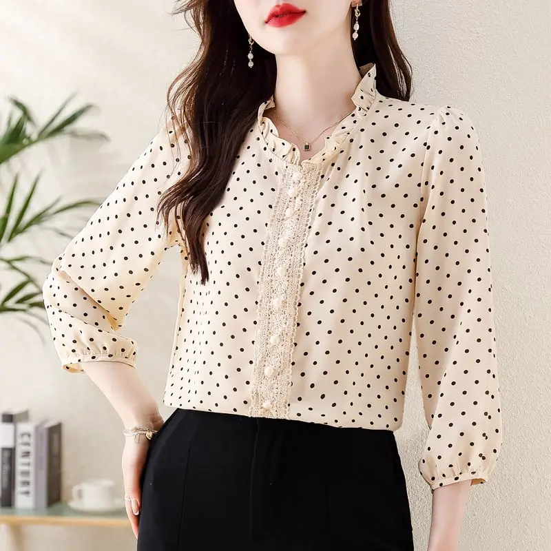 2024 New Summer Office Lady Loose Casual Retro Korean Style Women's Shirt Sweat Polka Dot Splicing Lapels Long Sleeve Chic Tops
2024 New Summer Office Lady Loose Casual Retro Korean Style Women's Shirt Sweat Polka Dot Splicing Lapels Long Sleeve Chic Tops