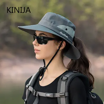 여성용 포니테일 어부 모자, 방수 썬 캡, 야외 여행, 낚시, 등산, 하이킹, 큰 챙, 양동이 모자, 패션 상품 이미지