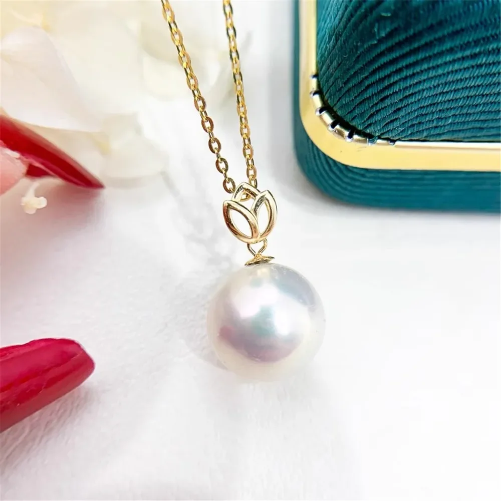 

DIY Pearl Accessories G18K Yellow and White Gold Pendant Empty Holder Fashion Necklace Pendant Holder Women's 9-13mm Round Beads