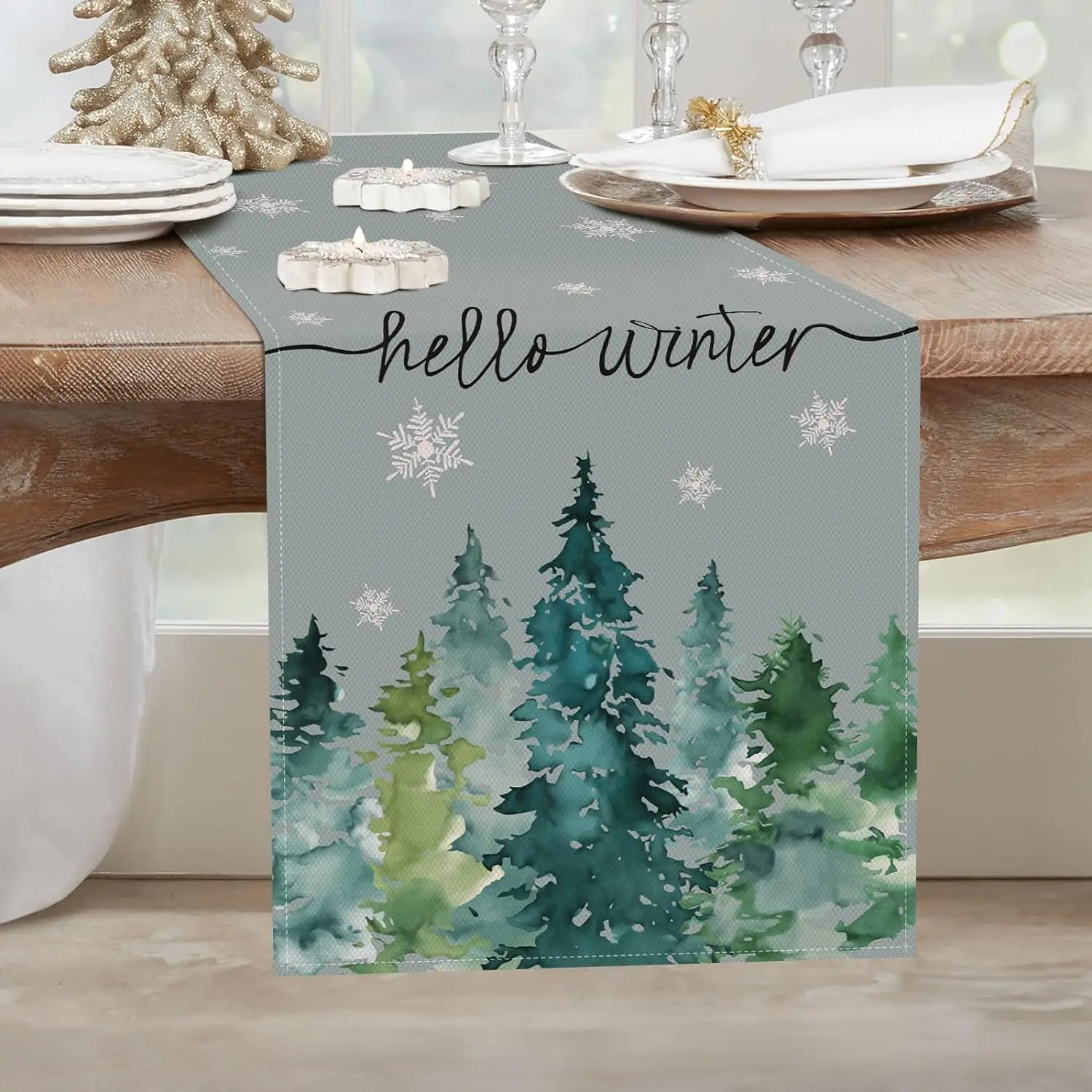 

Christmas Pine Tree Snowflake Linen Table Runners Dresser Scarves Table Decor Farmhouse Dining Table Runner Christmas Decoration