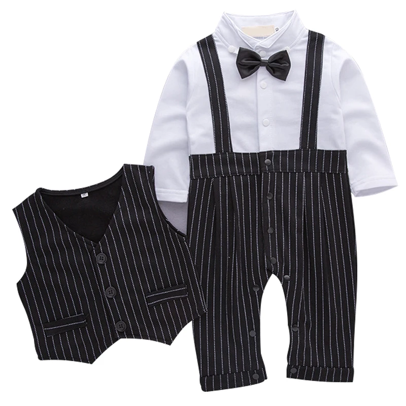 

2Piece Sets Spring Autumn Newborn Boy Clothes Korean Fashion Gentleman Stripe Vest+Jumpsuit Baby Clothing Toddler Outfits BC1678