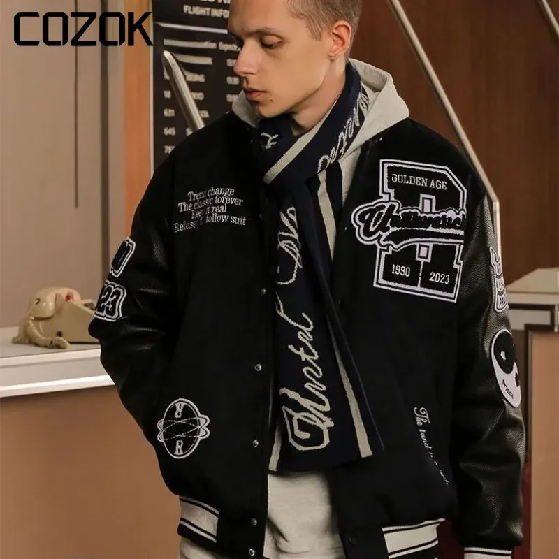 American Retro Racing Jacket Men High Street Patchwork Letter Embroidery Motorcycle Leather Sleeve Jacket Women Baseball Coat
American Retro Racing Jacket Men High Street Patchwork Letter Embroidery Motorcycle Leather Sleeve Jacket Women Baseball Coat