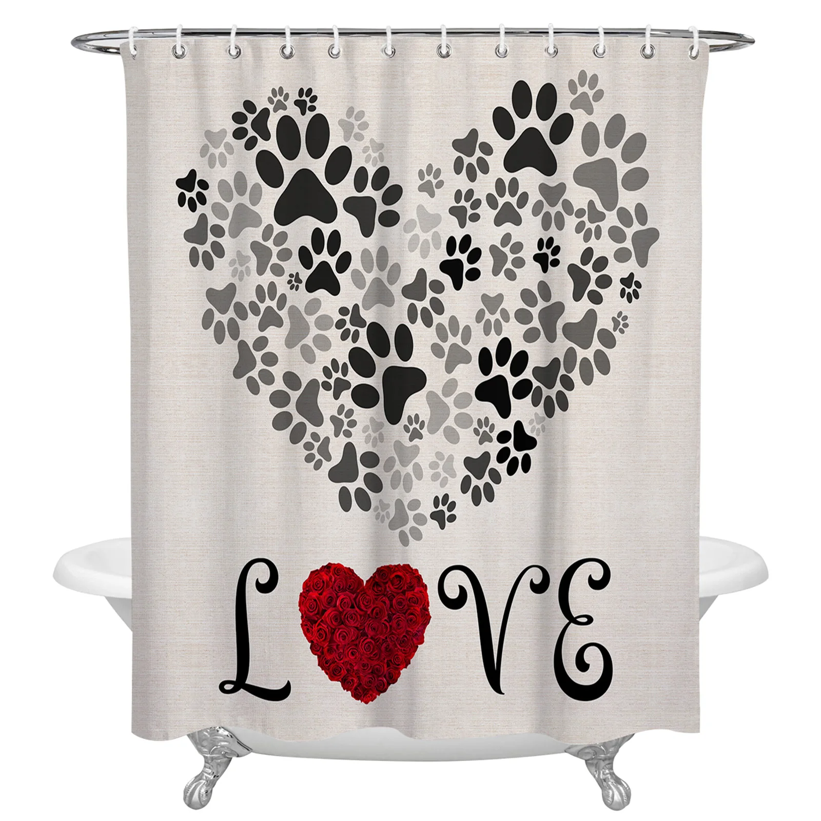 

Dog Footprints Love Shower Curtains Waterproof Bath Curtains Home Decor Modern Luxury Bathroom Curtain