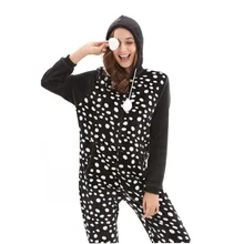 

QWEEK Flannel Woman Winter Pajamas Polka Dot Pijama Full Body Pyjamas Kawaii Sleepwear Hooded Nightwear Long Sleeve Cute Onesies