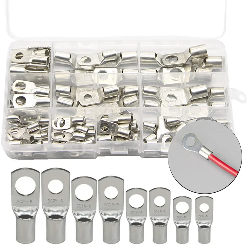 

100PCS Tinned Copper Tube Lug SC Bare Terminals lugs Ring Seal Battery Wire Connectors Bare Cable Crimped/Soldered Terminal Kit