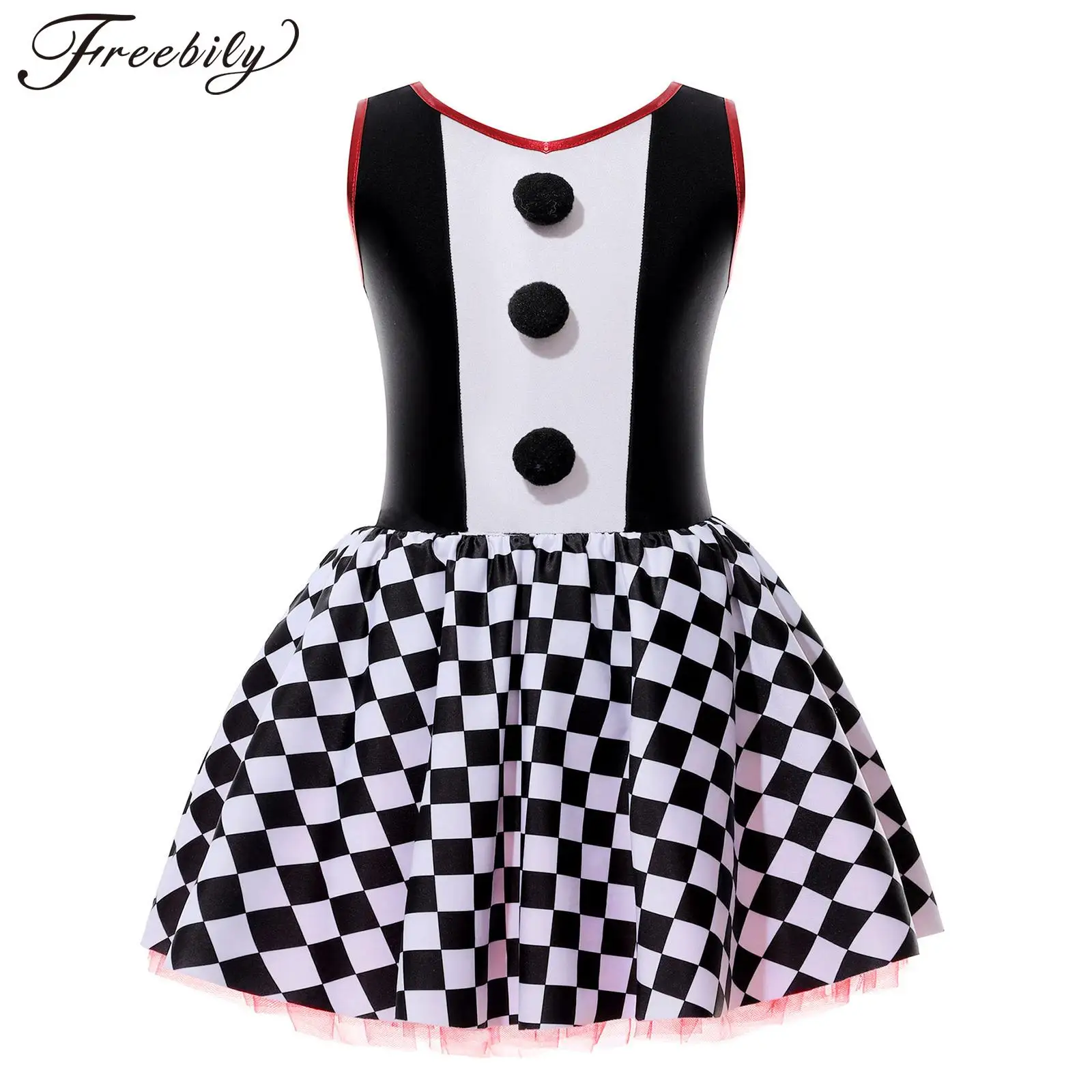 Kids Girls Halloween Clown Cosplay Costume Sleeveless Checkerboard Print Tutu Dress for Theme Party Carnival Stage Performance
Kids Girls Halloween Clown Cosplay Costume Sleeveless Checkerboard Print Tutu Dress for Theme Party Carnival Stage Performance