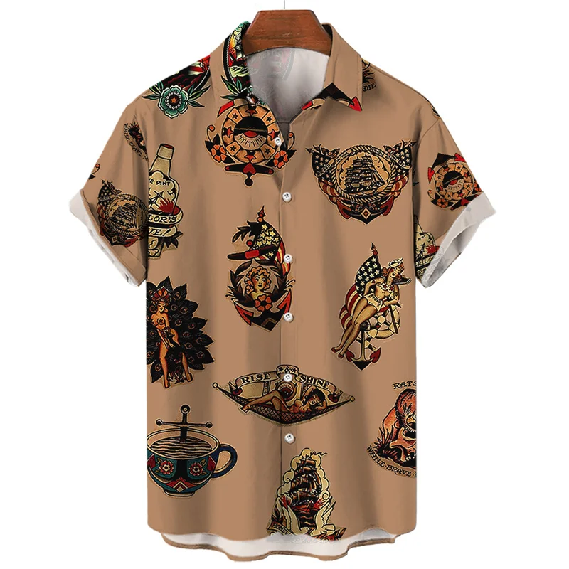 

Гавайские рубашки для мужчин, художественная тема, большие размеры, короткий рукав, молодежная жизненная одежда, топы с отложным воротником, блузка