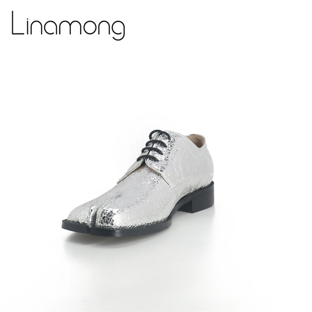 Tabi Shoes Silver Sequined Leather Round Toe Lace-Up Shoes Business Casual Flat Shoes Genuine Leather Novel Design Fashion Style
Tabi Shoes Silver Sequined Leather Round Toe Lace-Up Shoes Business Casual Flat Shoes Genuine Leather Novel Design Fashion Style