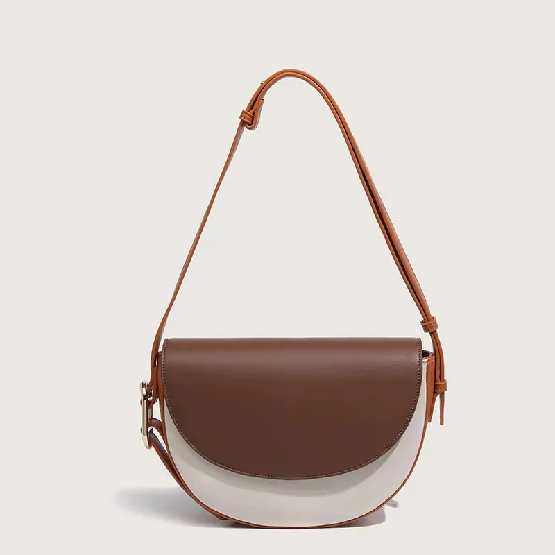 

Trend niche contrasting color saddle bag high-end fashion simple handbag large capacity popular versatile armpit bag