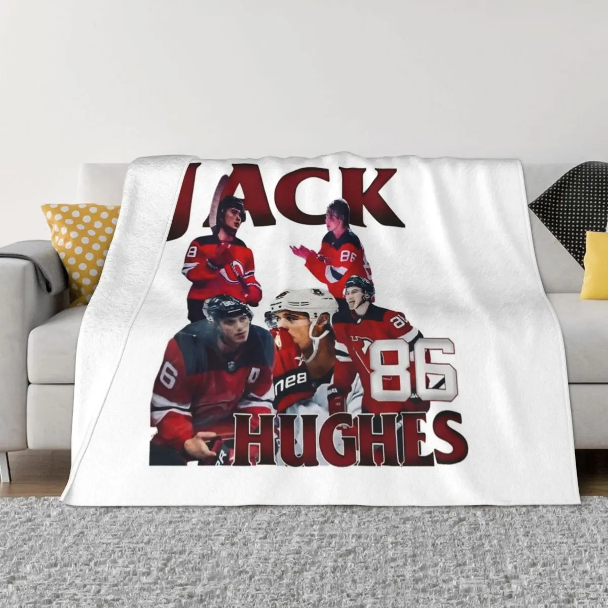 

Jack Hughes American Hockey Throw Blanket Retro Blankets Soft Plush Plaid Baby Blanket blankets and throws