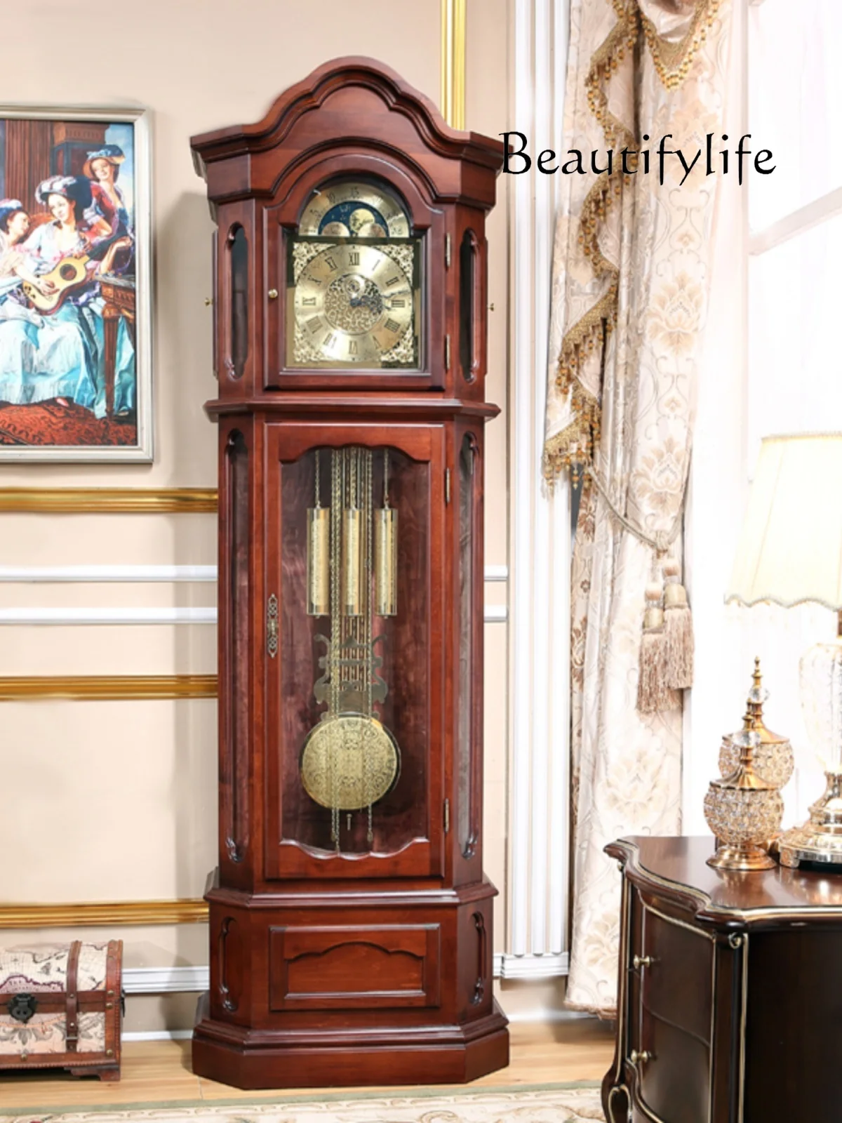 

Hermle European Style 12 Tone Solid Wood Rosewood Chinese Floor Retro Mechanical Living Room Large Pendulum Clock