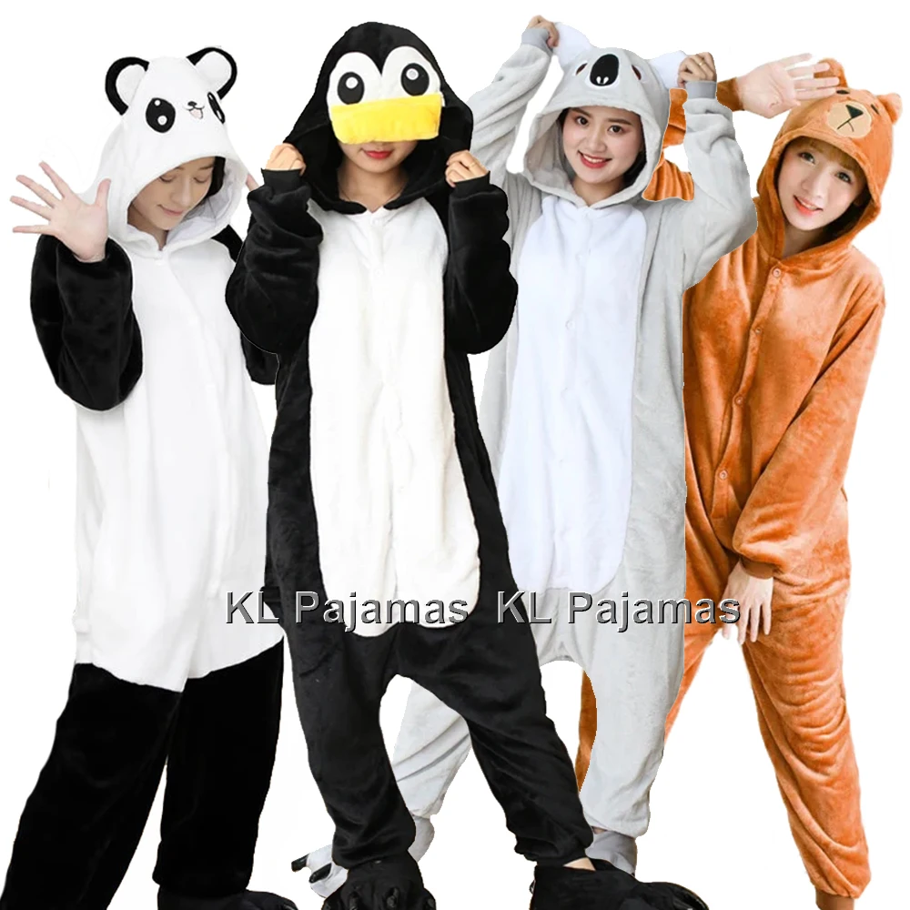 

Women Panda Cat Onesie Unisex Adults Kids Winter Bear Frog Onesies Warm Nightwear Cosplay Anime Costume Flannel Sleepwear Pajama
