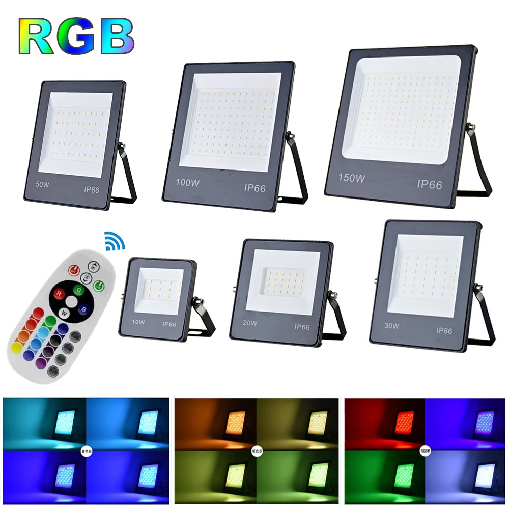 

RGB LED Flood Light 220V With Remote Contol 10W 20W 50W 100W 150W IP66 Waterproof Outdoor Lighting LED Spotlight Wall Floodlight