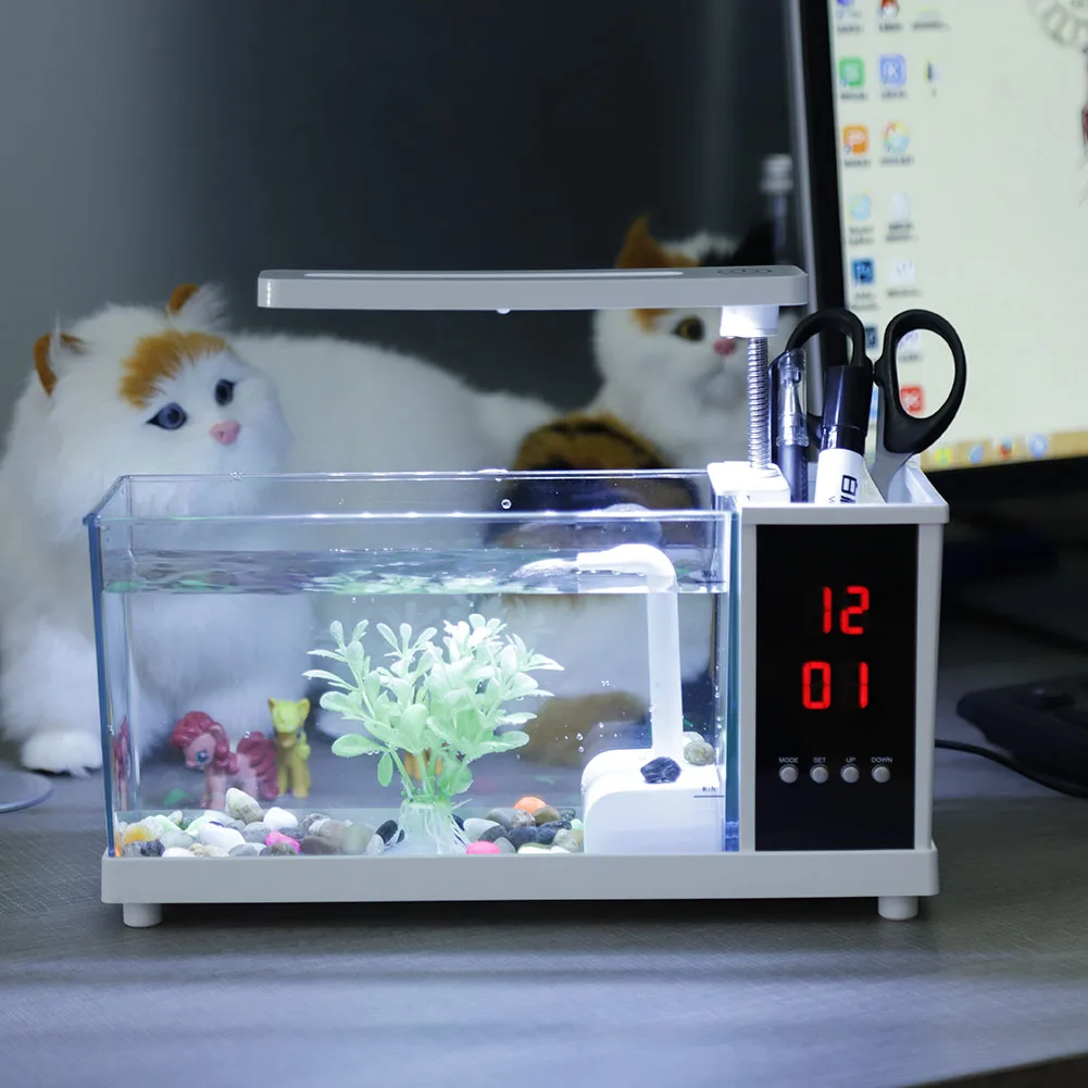 USB Rechargeable Desktop Aquarium Mini Fish Tank Multifunction Aquarium LED Light LCD Display Screen and Clock Fish Supplies
USB Rechargeable Desktop Aquarium Mini Fish Tank Multifunction Aquarium LED Light LCD Display Screen and Clock Fish Supplies 