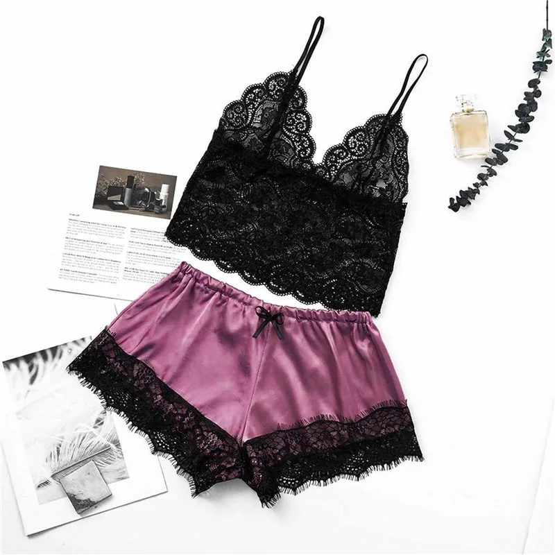 Women Summer Sexy Lace Sleepwear Lace Nachtkleding Lingerie Sleeveless V-Neck Babydoll Pajamas Set Lingerie Tops Shorts 
Women Summer Sexy Lace Sleepwear Lace Nachtkleding Lingerie Sleeveless V-Neck Babydoll Pajamas Set Lingerie Tops Shorts