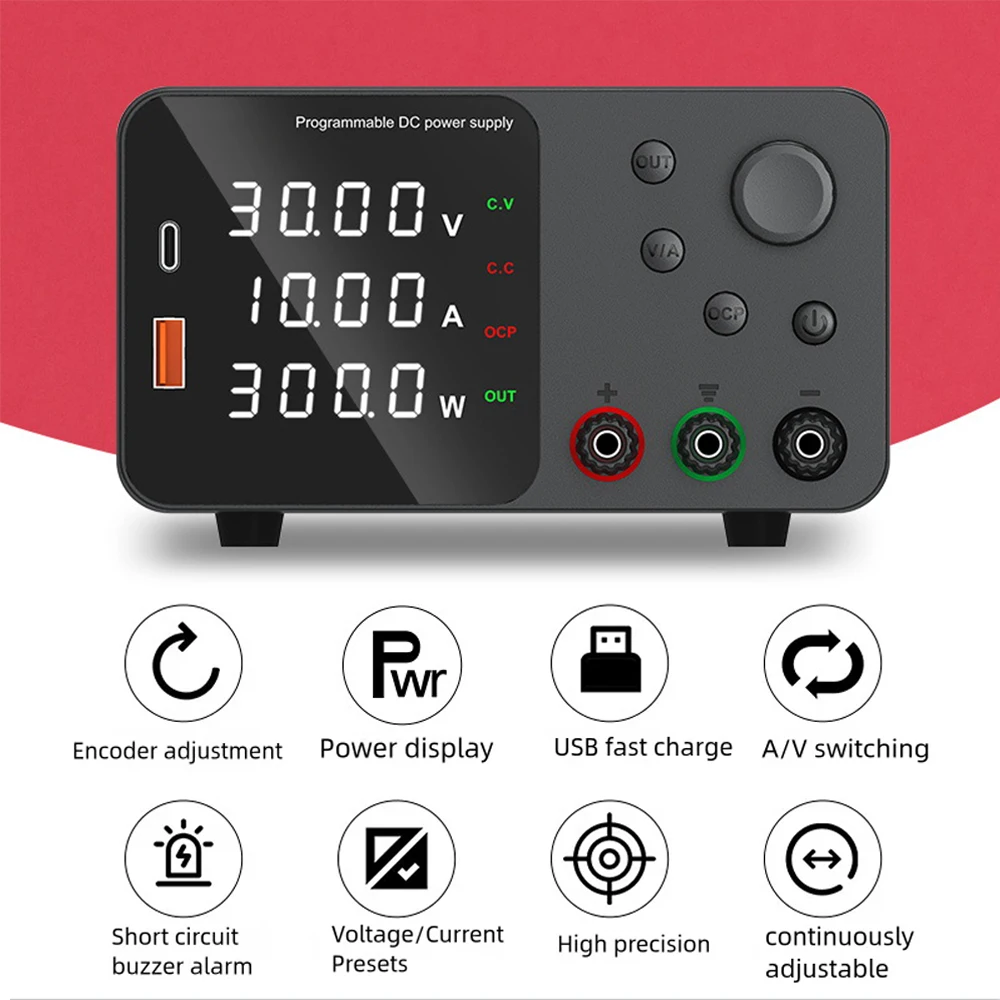 

Lab Bench Power Supply 300W Laboratory Switching Power Supply Unit 30V 10A Adjustable Digital Source 60V 5A Voltage Stabilizer