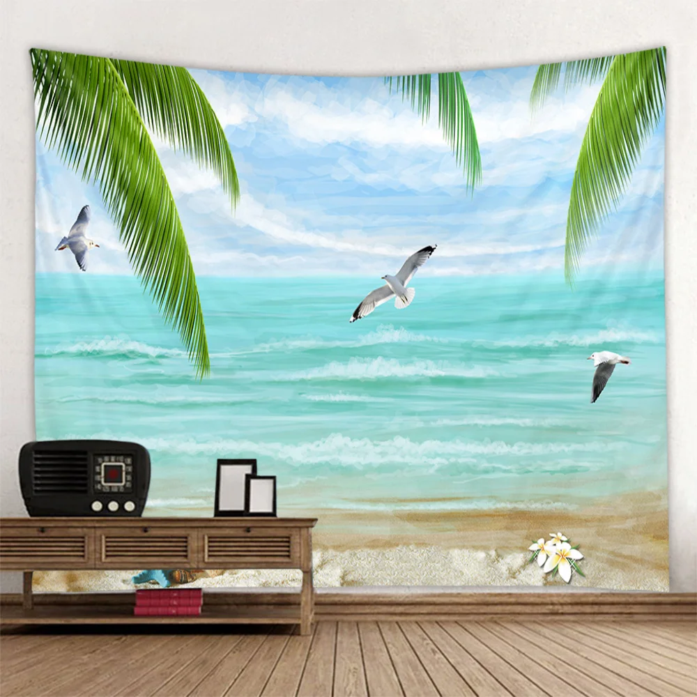 

Ocean oil painting tapestry wall hanging, retro wave art decoration, hanging cloth, living room, bedroom, office wall decoration