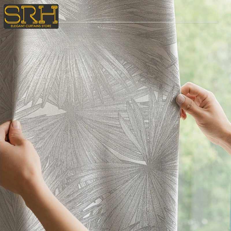 

New Light Luxury Curtains for Living Dining Room and Bedroom Custom Chinese High Precision Thicken Blackout Beige Leaf Jacquard