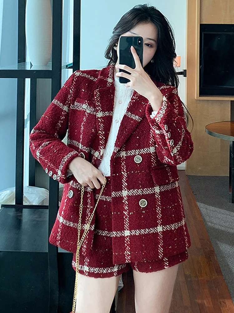 2023 Korean Chic Vintage Red Plaid Tweed 2 Piece Sets Elegant Women Long Sleeve Blazer Coat & Short Pants Sets Fashion Outfits
2023 Korean Chic Vintage Red Plaid Tweed 2 Piece Sets Elegant Women Long Sleeve Blazer Coat & Short Pants Sets Fashion Outfits