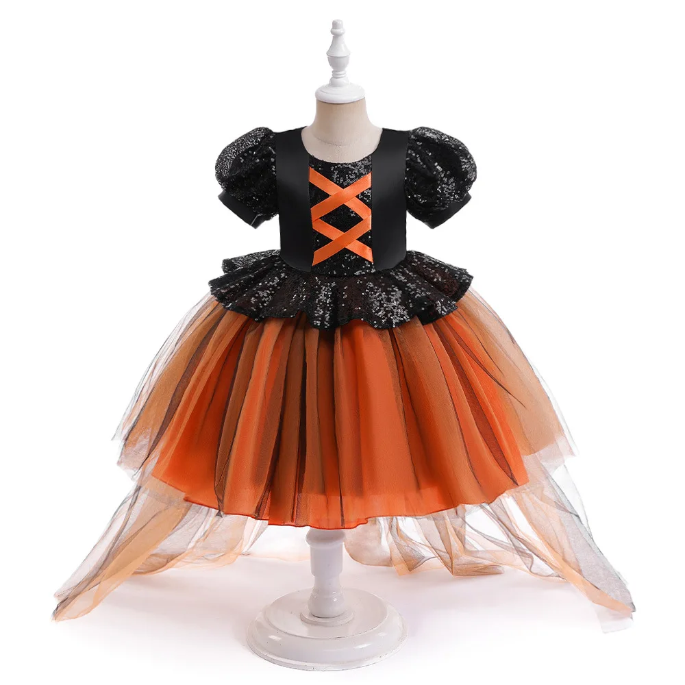Halloween Ballgown Children's Clothing Girls Hi-Low Lantern Sleeves Dress Little Witch Dress Party Stage Performance Gowns
Halloween Ballgown Children's Clothing Girls Hi-Low Lantern Sleeves Dress Little Witch Dress Party Stage Performance Gowns