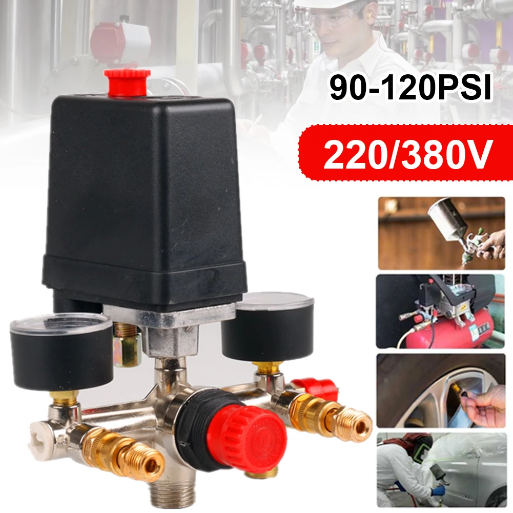 Pressure Switch Manifold Regulator Gauges Air Compressor Pressure Switch Control Valve 90-120PSI 230-380V Aluminum Alloy Bracket
Pressure Switch Manifold Regulator Gauges Air Compressor Pressure Switch Control Valve 90-120PSI 230-380V Aluminum Alloy Bracket