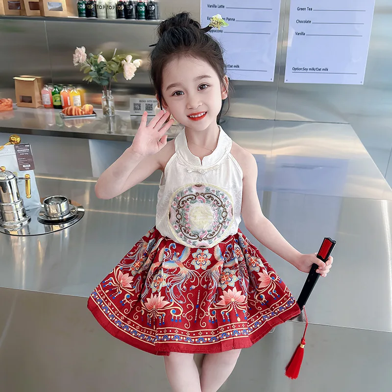 Summer Toddler Girl 2PCS Clothes Set Cotton Print Sleeveless Top Embroidery Horse Face Skirt Children Girl Outfit Baby Girl Suit
Summer Toddler Girl 2PCS Clothes Set Cotton Print Sleeveless Top Embroidery Horse Face Skirt Children Girl Outfit Baby Girl Suit