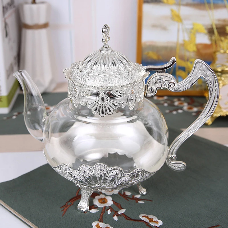 Glass Teapot with Metal Handle & Stand, 1L Coffee Pot Tea Kettle for Blooming and Loose Tea, Vintage Teapot, Gold, Silver
Glass Teapot with Metal Handle & Stand, 1L Coffee Pot Tea Kettle for Blooming and Loose Tea, Vintage Teapot, Gold, Silver