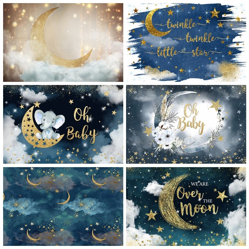 

Sky Moon Stars Baby Shower 1st Birthday Backdrops Cute Newborn Portrait Photography Backgrounds Photographic Photo Studio Shoots