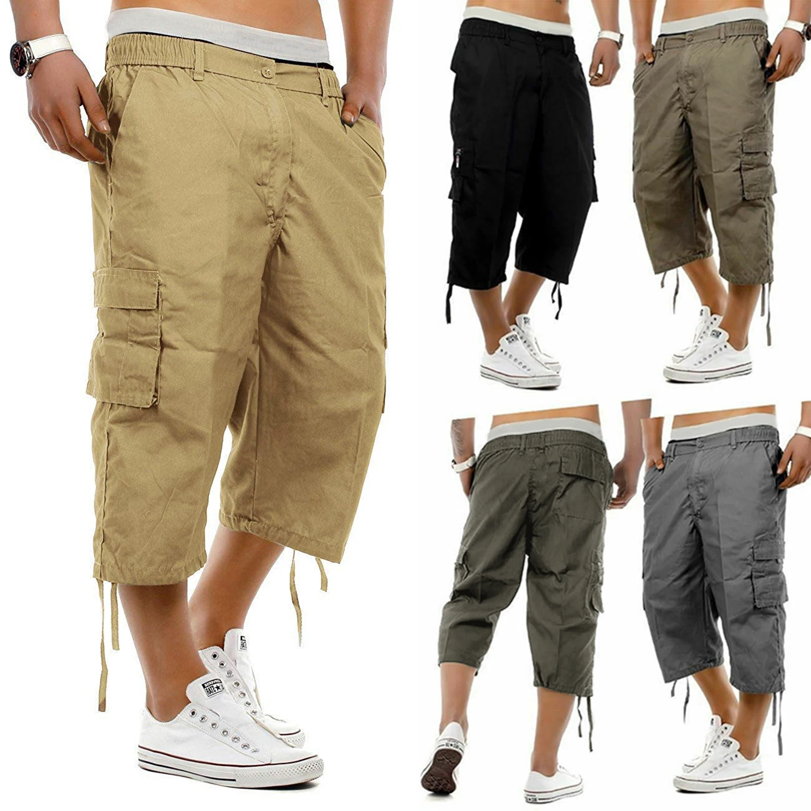 

Шорты-карго мужские однотонные, свободные штаны, уличные повседневные рабочие, с несколькими карманами