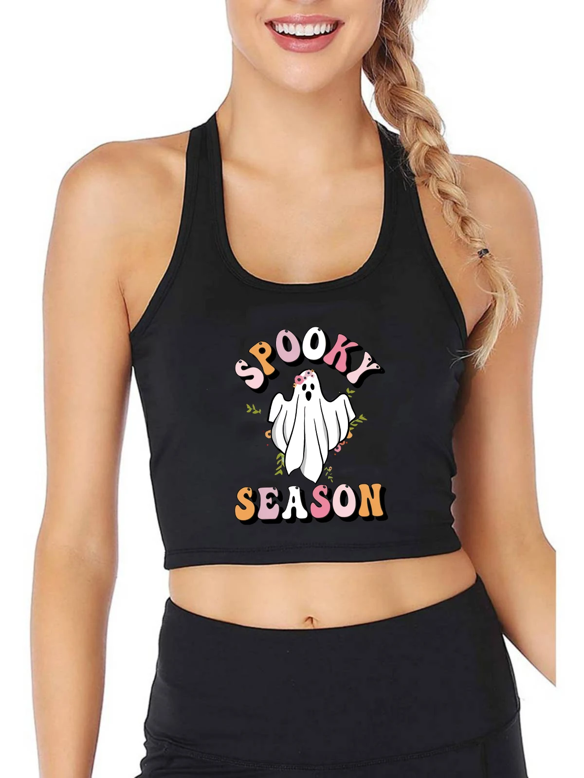 

Spooky Season Ghost Graphics Sexy Cute Crop Top Women's Funny Halloween Tank Tops Casual Camisole