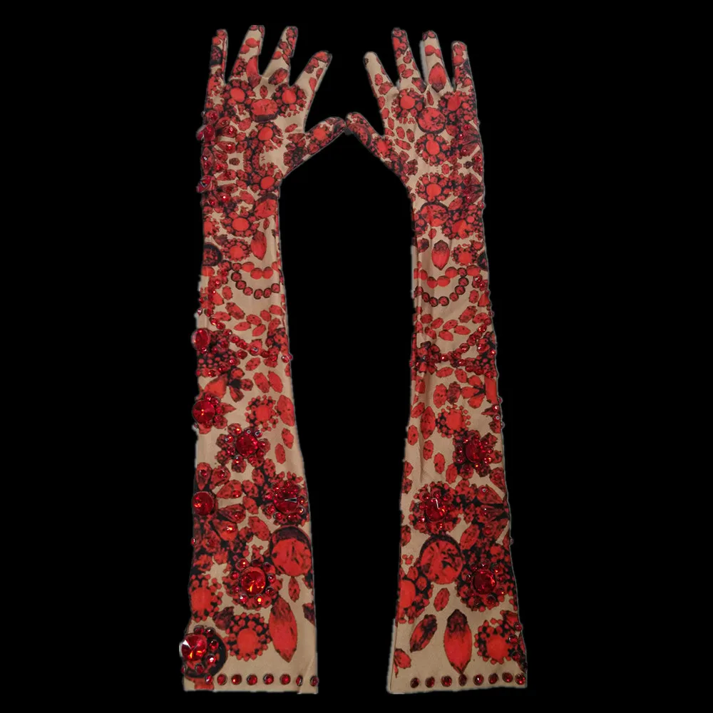Fashion Red Floral Rhinestone Long Gloves Women Stretch Sparkling Crystal Party Gloves Nightclub Dancer Singer Stage Accessories
Fashion Red Floral Rhinestone Long Gloves Women Stretch Sparkling Crystal Party Gloves Nightclub Dancer Singer Stage Accessories