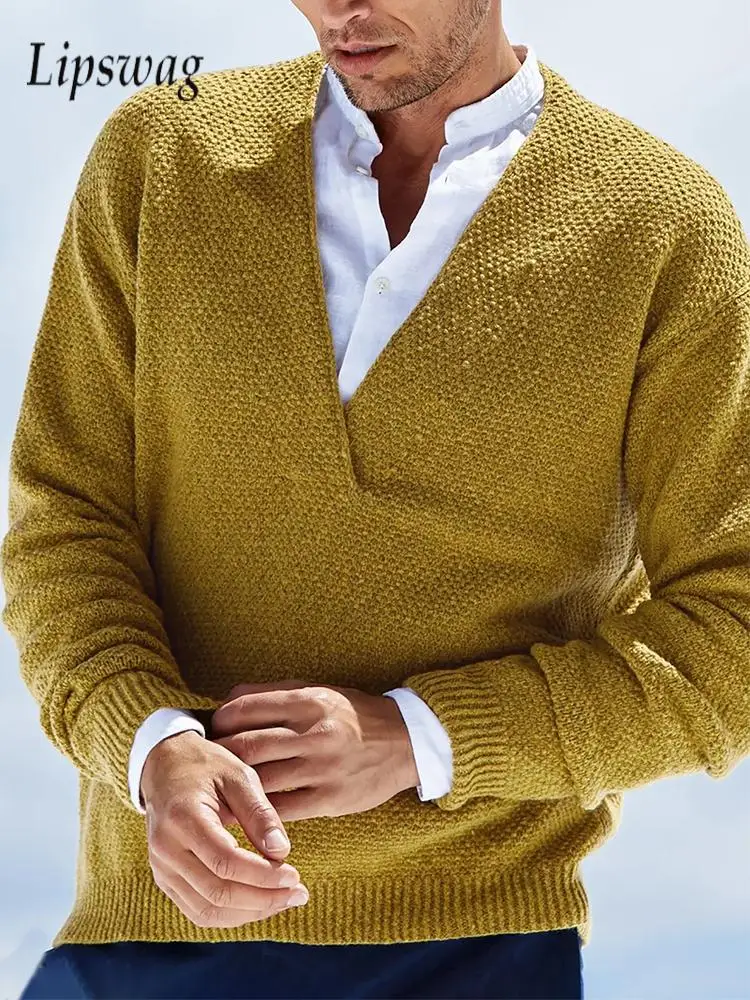 Vintage Mens Sweater V Neck Long Sleeve Loose Jumper Tops Men Knitwear Spring Fall Fashion Solid Color Knitted Sweaters Casual
Vintage Mens Sweater V Neck Long Sleeve Loose Jumper Tops Men Knitwear Spring Fall Fashion Solid Color Knitted Sweaters Casual