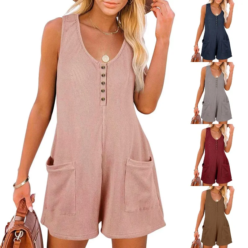 2023 Summer Women's New Pullover Top Jumpsuit Casual Button V-Neck Pocket Tank Top Jumpsuit Female Rompers Womens Jumpsuit
2023 Summer Women's New Pullover Top Jumpsuit Casual Button V-Neck Pocket Tank Top Jumpsuit Female Rompers Womens Jumpsuit