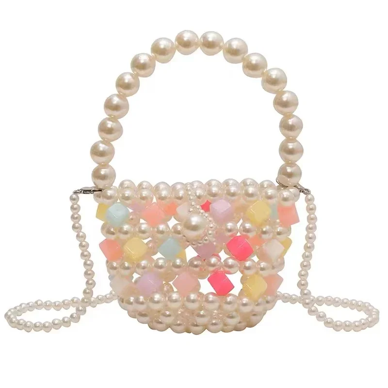 

French Fairy Ins Handmade Beaded Woven Bag Advanced Sense Pearl Hand Carrying Bucket Bag Dinner Handbag