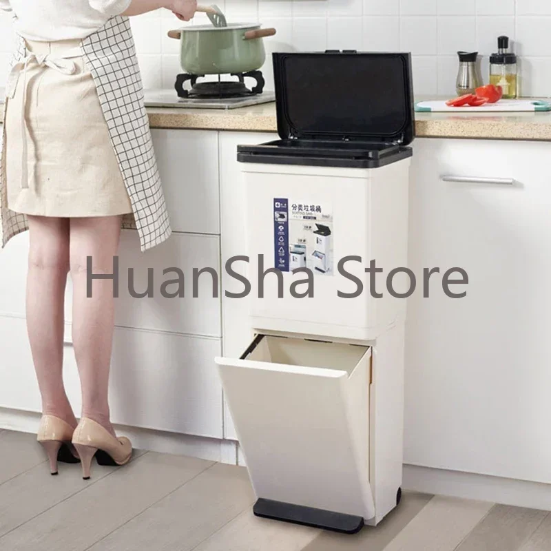 

Kitchen Trash Can Recycle Bin Double Dry And Wet Separation Large Capacity Rubbish Bin Storage Drawers Lixeira Cleaning Supplies