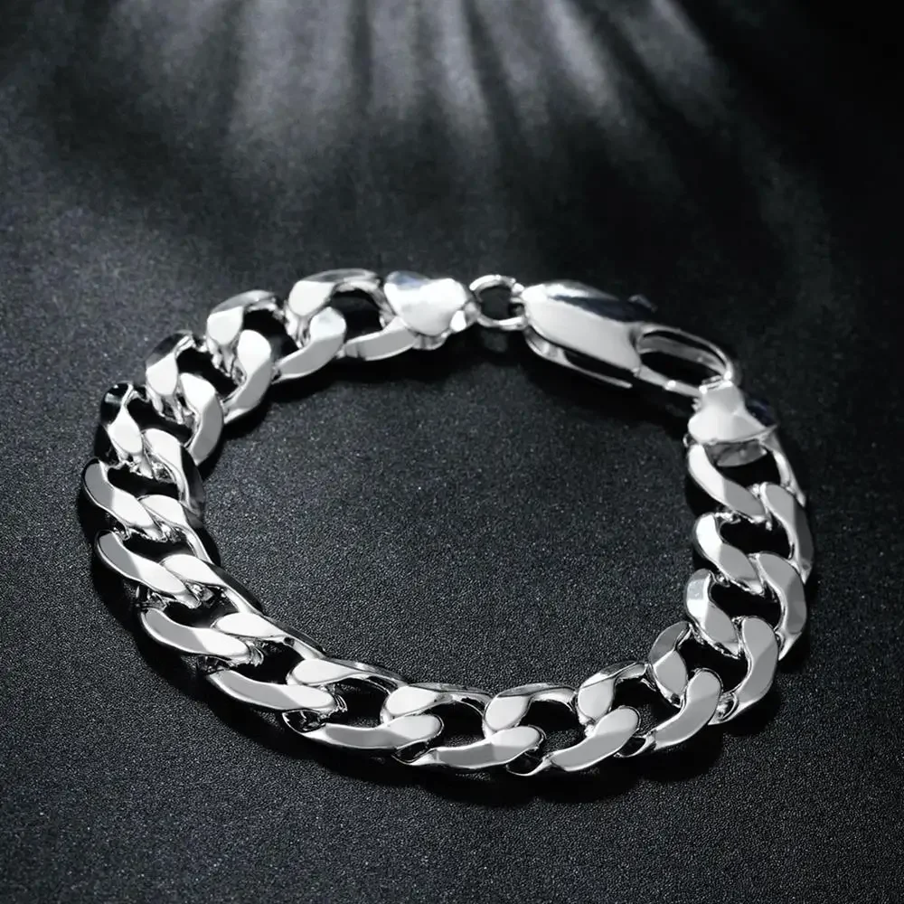 

Factory Outlets Fashion 925 Sterling Silver Bracelet for Men Classic 12MM Sideways Chain Luxury Jewelry Wedding Party Gifts