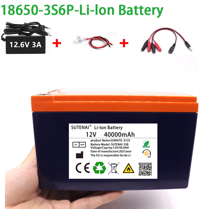 NEW 12V 40Ah 18650 lithium battery pack 3S6P built-in high current 30A Solar street lamp, xenon lamp, backup power supply, LED
NEW 12V 40Ah 18650 lithium battery pack 3S6P built-in high current 30A Solar street lamp, xenon lamp, backup power supply, LED