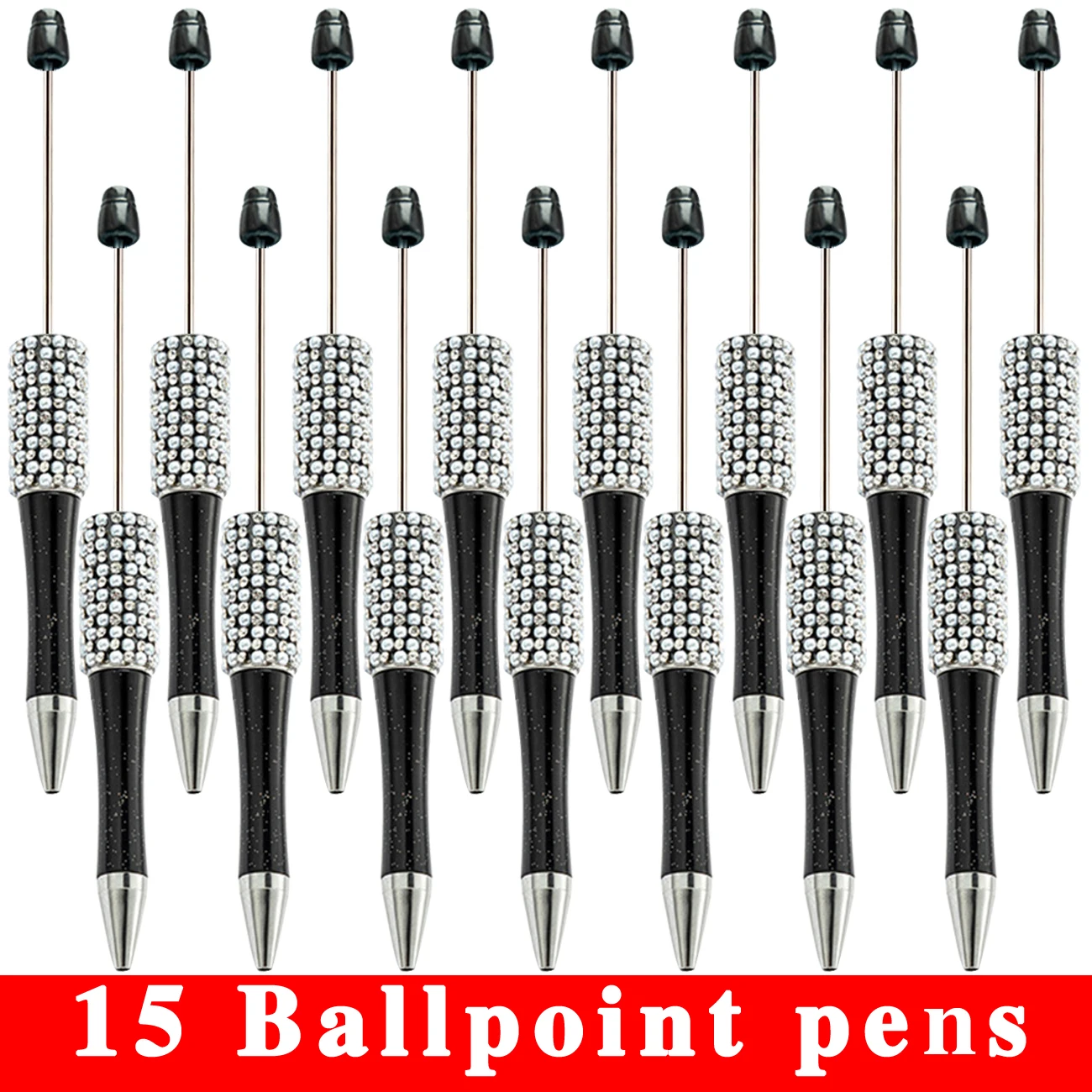 

15 шт. черная ручка с бусинами, оптовая продажа, креативные самодельные наклейки ручной работы, набор шариковых ручек с бусинами и стразами, рекламная подарочная ручка
