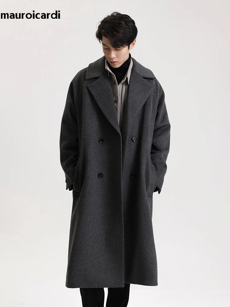 Mauroicardi Autumn Winter Oversized Long Grey Warm Soft Woolen Coat Men Double Breasted Wool & Blends Overcoat Korean Fashion
Mauroicardi Autumn Winter Oversized Long Grey Warm Soft Woolen Coat Men Double Breasted Wool & Blends Overcoat Korean Fashion