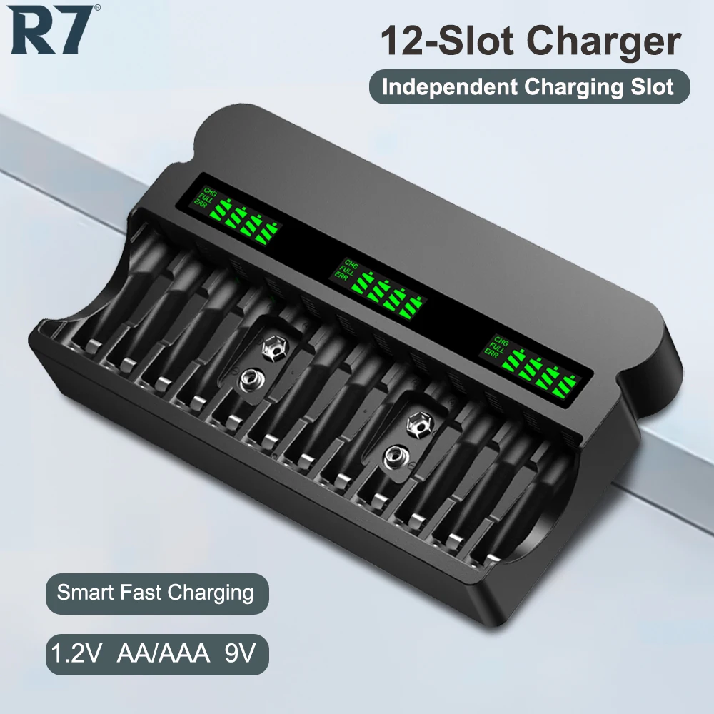 12 Slots 1.2V AA AAA 9V Battery Charger Fast Charge Smart LCD Charger for Ni-MH AA AAA 9V Lithium 9V Rechargeable Battery
12 Slots 1.2V AA AAA 9V Battery Charger Fast Charge Smart LCD Charger for Ni-MH AA AAA 9V Lithium 9V Rechargeable Battery