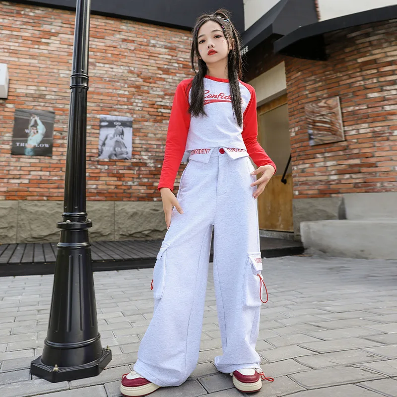 Girl Kpop Hip Hop Clothing Red Gray Crop Top Long Sleeve Sweatshirt Casual Wide Sweat Pants for Kids Jazz Dance Costumes Clothes
Girl Kpop Hip Hop Clothing Red Gray Crop Top Long Sleeve Sweatshirt Casual Wide Sweat Pants for Kids Jazz Dance Costumes Clothes
