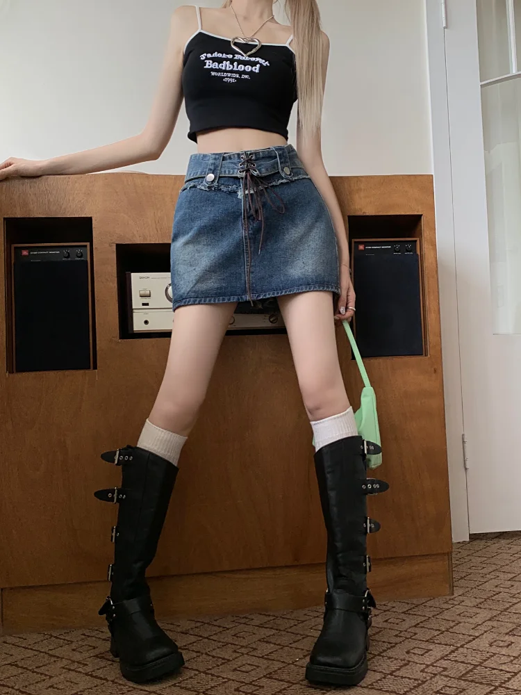 Women's American Retro Blue Lace Up Denim Skirt Summer New Street Style Young Girl Sexy A-line Wrap Hip Miniskirt
Women's American Retro Blue Lace Up Denim Skirt Summer New Street Style Young Girl Sexy A-line Wrap Hip Miniskirt