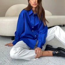 Elegant Female Blouses Turn-down Collar Button Solid Long Sleeve Women's Shirt Spring/Autumn Casual Loose Blue Dress Shirt Women
Elegant Female Blouses Turn-down Collar Button Solid Long Sleeve Women's Shirt Spring/Autumn Casual Loose Blue Dress Shirt Women