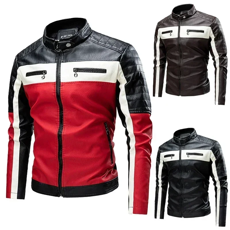 

Мужская осенняя куртка-бомбер, Байкерская мотоциклетная куртка на молнии из искусственного меха, Мужская винтажная куртка-пилот черного, красного, коричневого цвета из искусственной кожи B01668