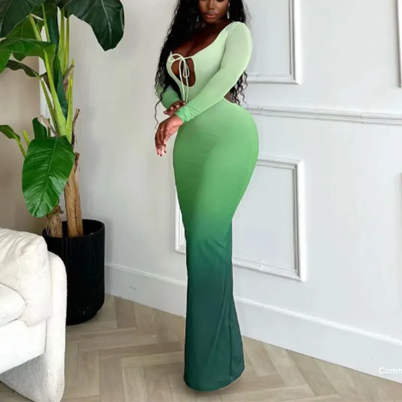 Sexy Deep V Gradient Slim Fit Open Chest Back Lace Up Hollow Out Fashion Long Wrapped Hip Skirt for Women
Sexy Deep V Gradient Slim Fit Open Chest Back Lace Up Hollow Out Fashion Long Wrapped Hip Skirt for Women