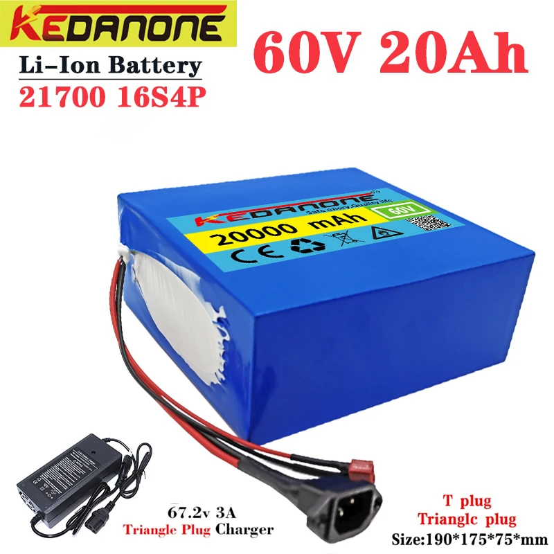 

Special offer 16S4P 60V 20Ah 21700 Lithium Battery Pack 1000W-3000W Electric Bike Motorcycle Scooter Battery +67.2V 3A Charger