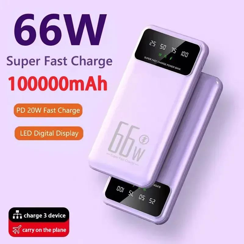 

Mobile Power 100000mah 66W Power Bank Portable External Battery Charger Fast Charging For Huawei Samsung Iphone Powerbank