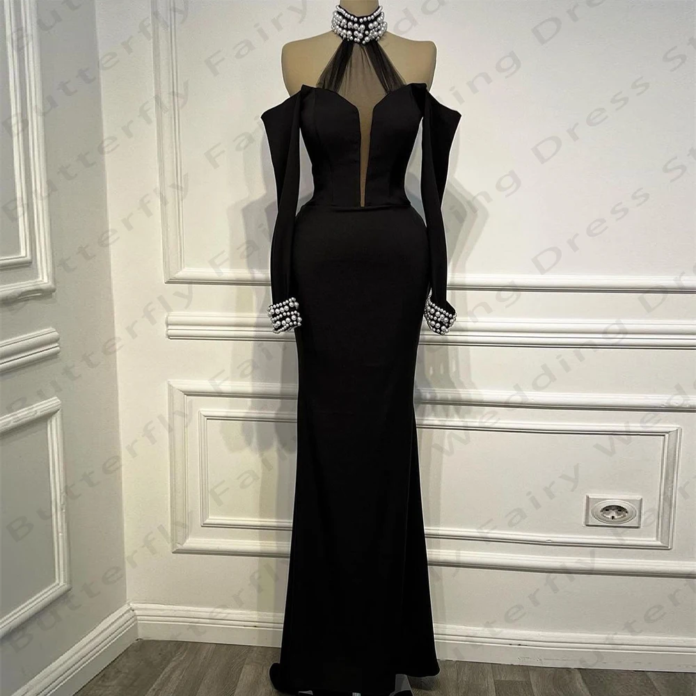 

Gorgeous Black Women's Evening Dresses Elegant Long Sleeved Princess Prom Gowns Fashionable Celebrity Cocktail Party Dress Robe