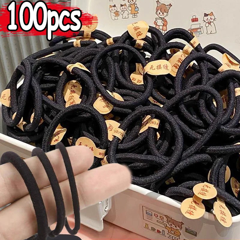 

50/100pcs Women Girls Hair Rubber Bands Hair Tie Ropes Black Elastic Hairband Ponytail Holder Headbands Scrunchies 3mm/4mm/6mm