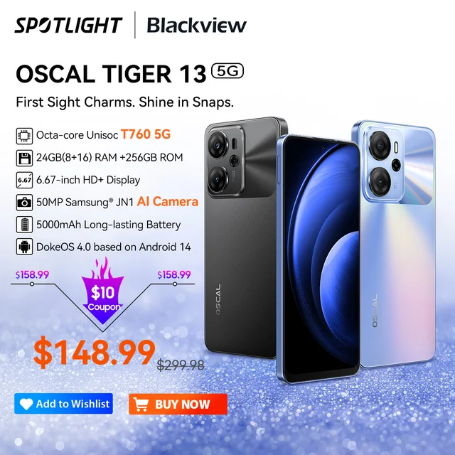 Blackview-Smartphone OSCAL TIGER 13 5G, téléphone portable avec caméra AI 50MP, 6.67 mAh, NDavid, écran 256 en effet, T760, 8 Go + 5000 Go, première mondiale 1